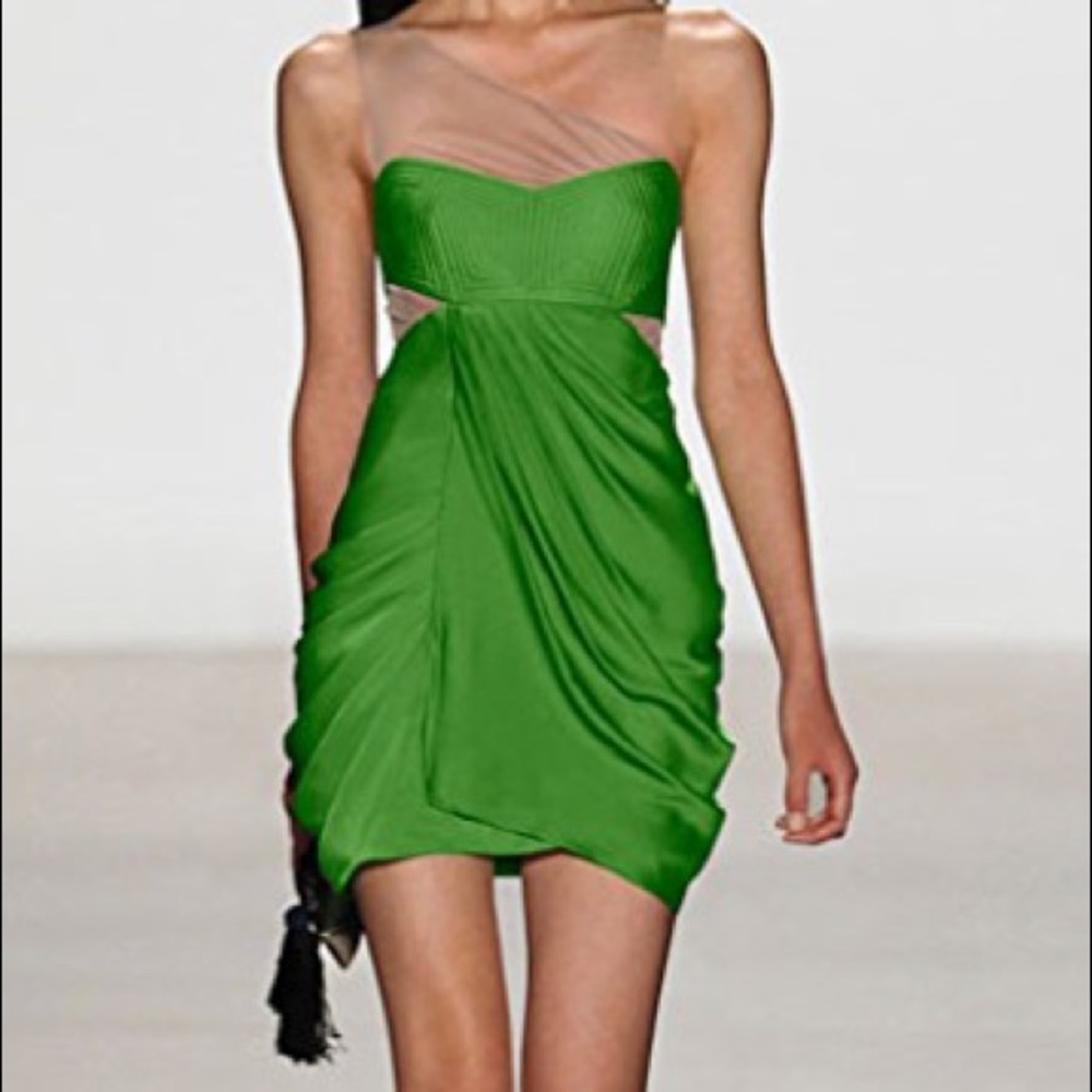 BCBGMAXAZRIA Runway Green One Shoulder Dress 4 - Picture 2 of 8